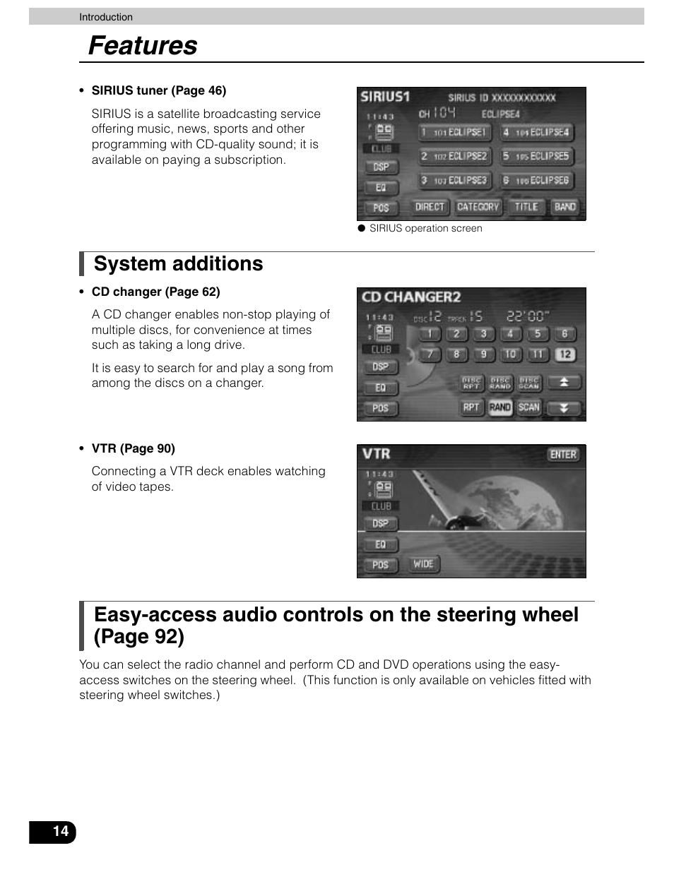 Features, System additions | Eclipse - Fujitsu Ten AVN5435  EN User Manual | Page 15 / 122