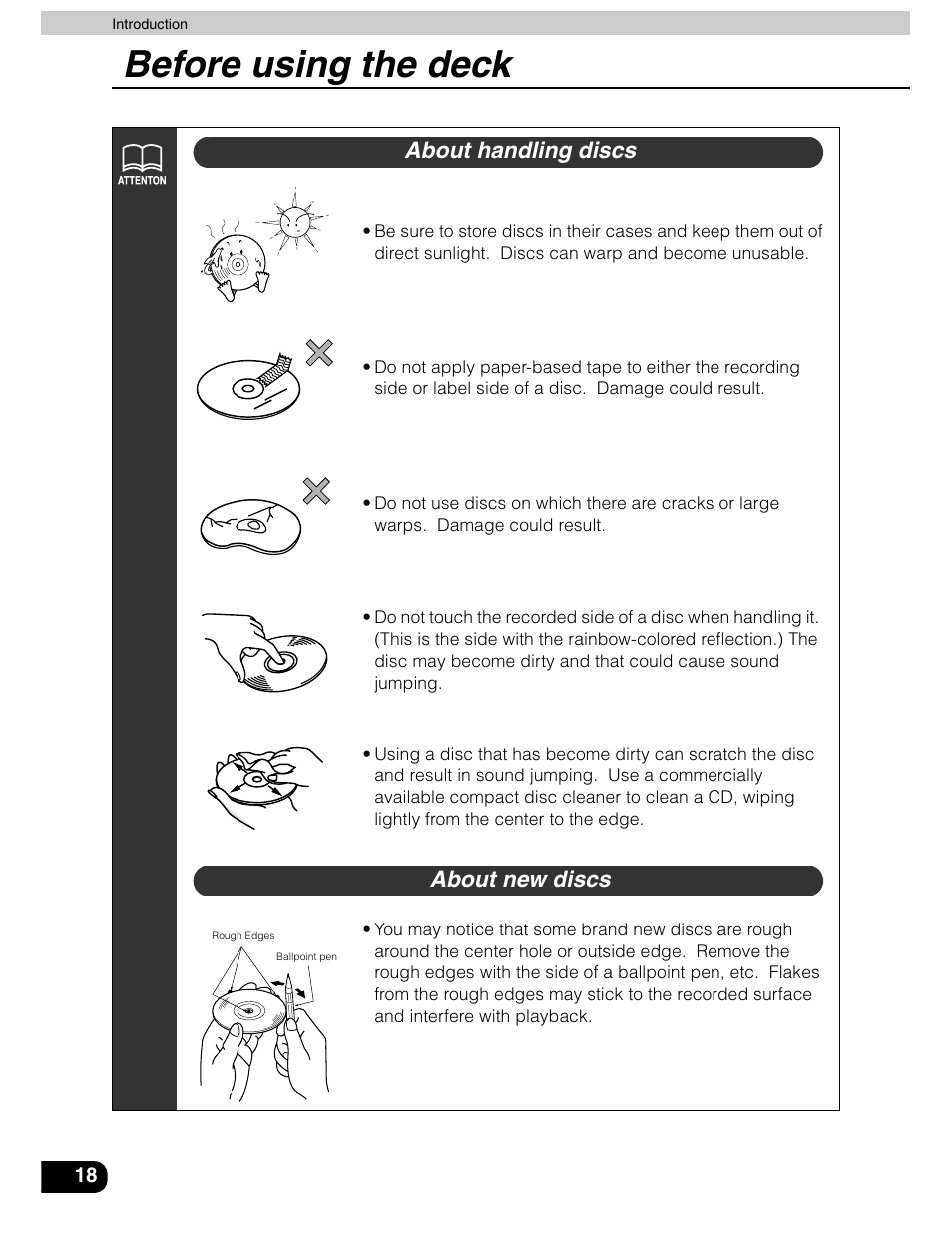 Before using the deck | Eclipse - Fujitsu Ten AVN5435  EN User Manual | Page 19 / 122