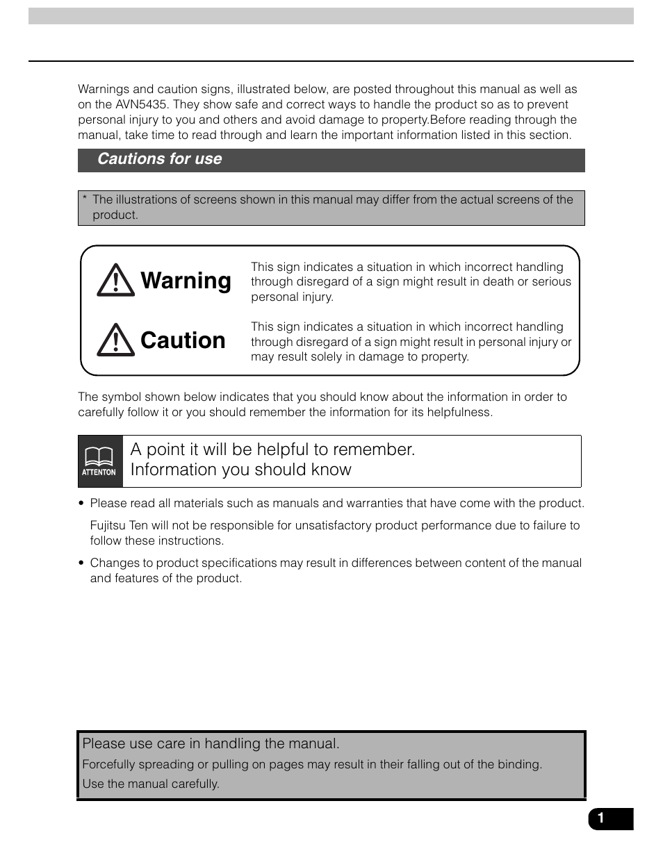 Warning, Caution | Eclipse - Fujitsu Ten AVN5435  EN User Manual | Page 2 / 122
