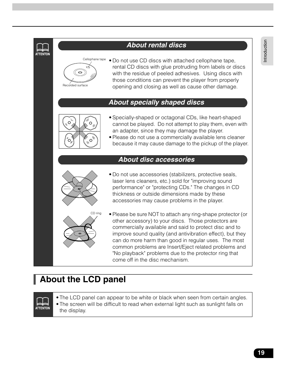 About the lcd panel, About rental discs | Eclipse - Fujitsu Ten AVN5435  EN User Manual | Page 20 / 122