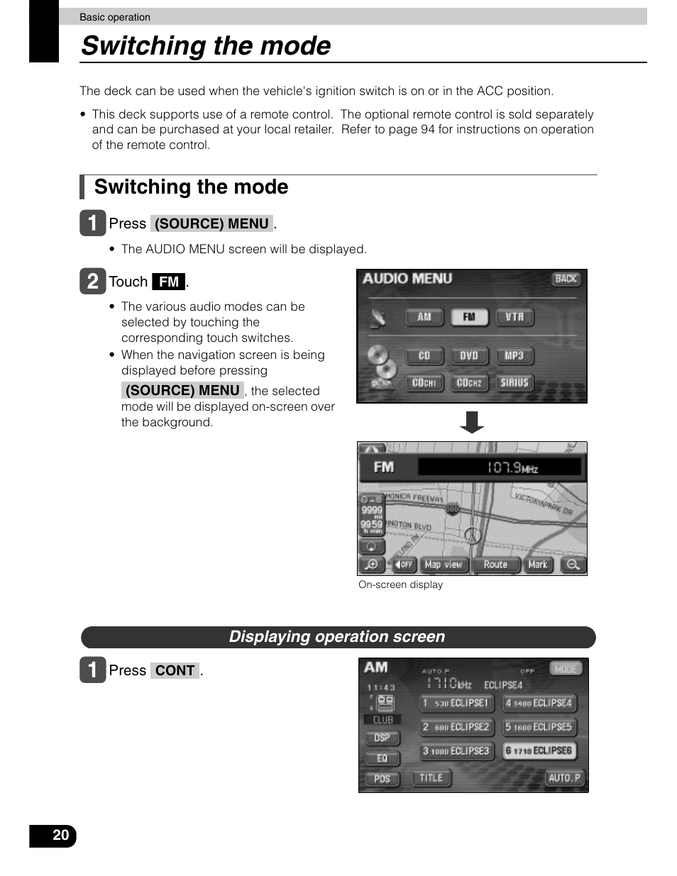 Switching the mode | Eclipse - Fujitsu Ten AVN5435  EN User Manual | Page 21 / 122