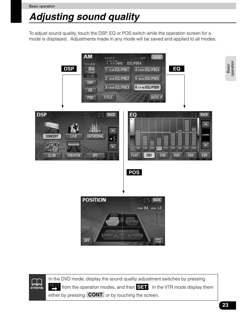 Adjusting sound quality | Eclipse - Fujitsu Ten AVN5435  EN User Manual | Page 24 / 122