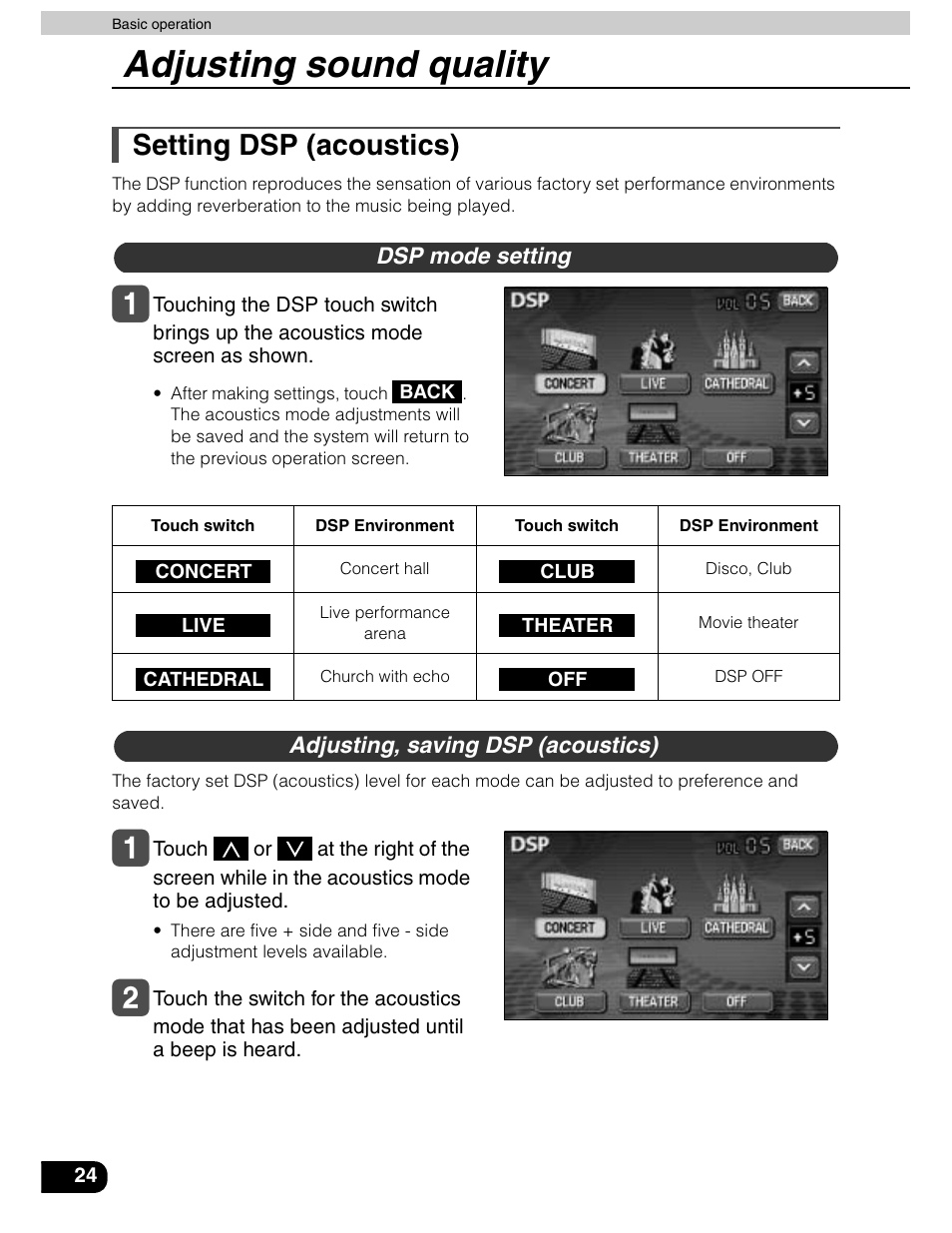 Adjusting sound quality, Setting dsp (acoustics) | Eclipse - Fujitsu Ten AVN5435  EN User Manual | Page 25 / 122