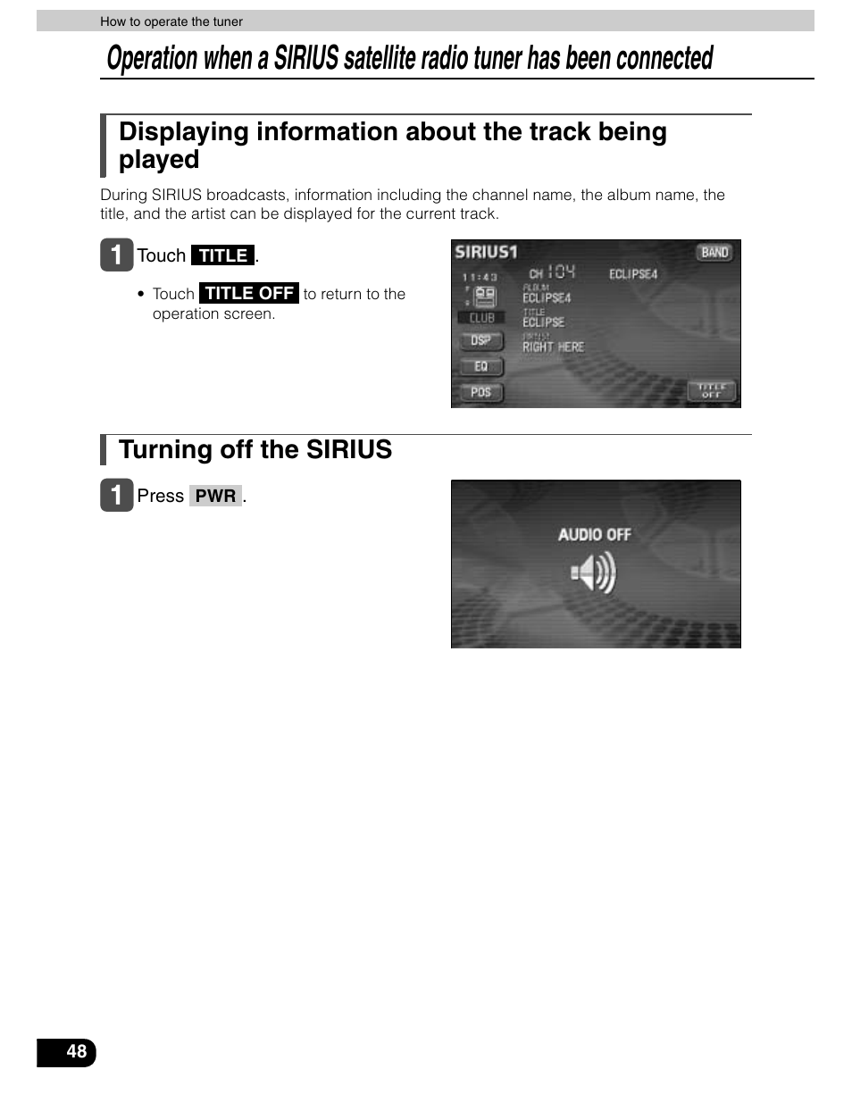 Turning off the sirius | Eclipse - Fujitsu Ten AVN5435  EN User Manual | Page 49 / 122