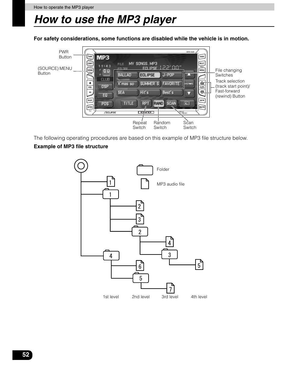 How to use the mp3 player | Eclipse - Fujitsu Ten AVN5435  EN User Manual | Page 53 / 122