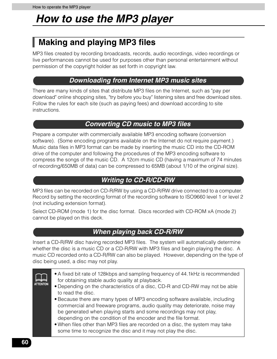 How to use the mp3 player, Making and playing mp3 files | Eclipse - Fujitsu Ten AVN5435  EN User Manual | Page 61 / 122