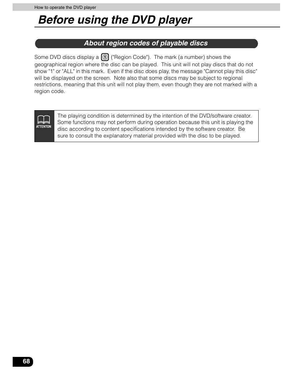 Before using the dvd player | Eclipse - Fujitsu Ten AVN5435  EN User Manual | Page 69 / 122