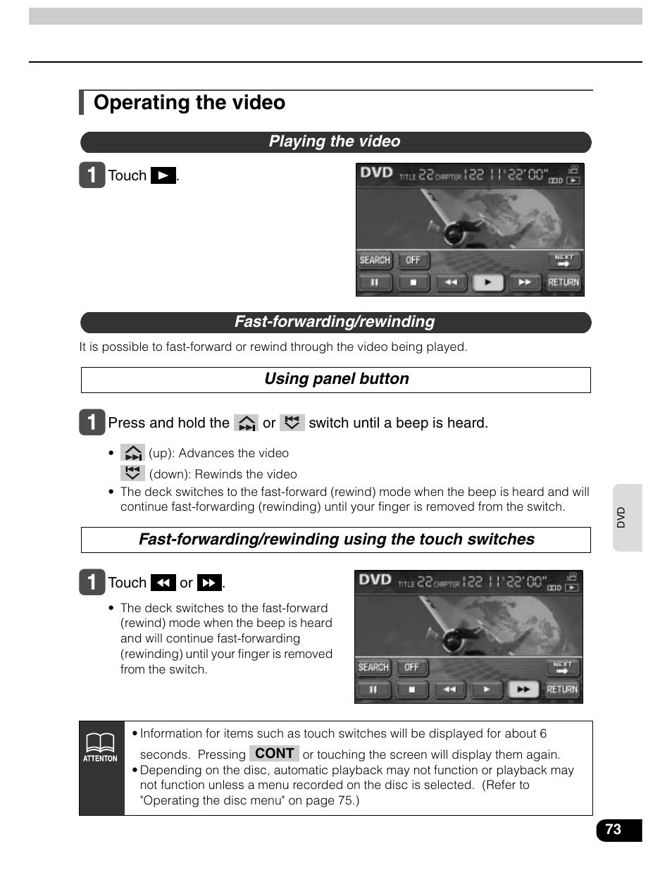 Operating the video | Eclipse - Fujitsu Ten AVN5435  EN User Manual | Page 74 / 122