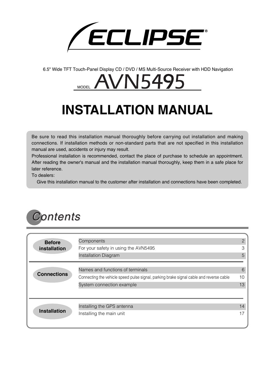 Eclipse - Fujitsu Ten AVN5495  EN User Manual | 20 pages