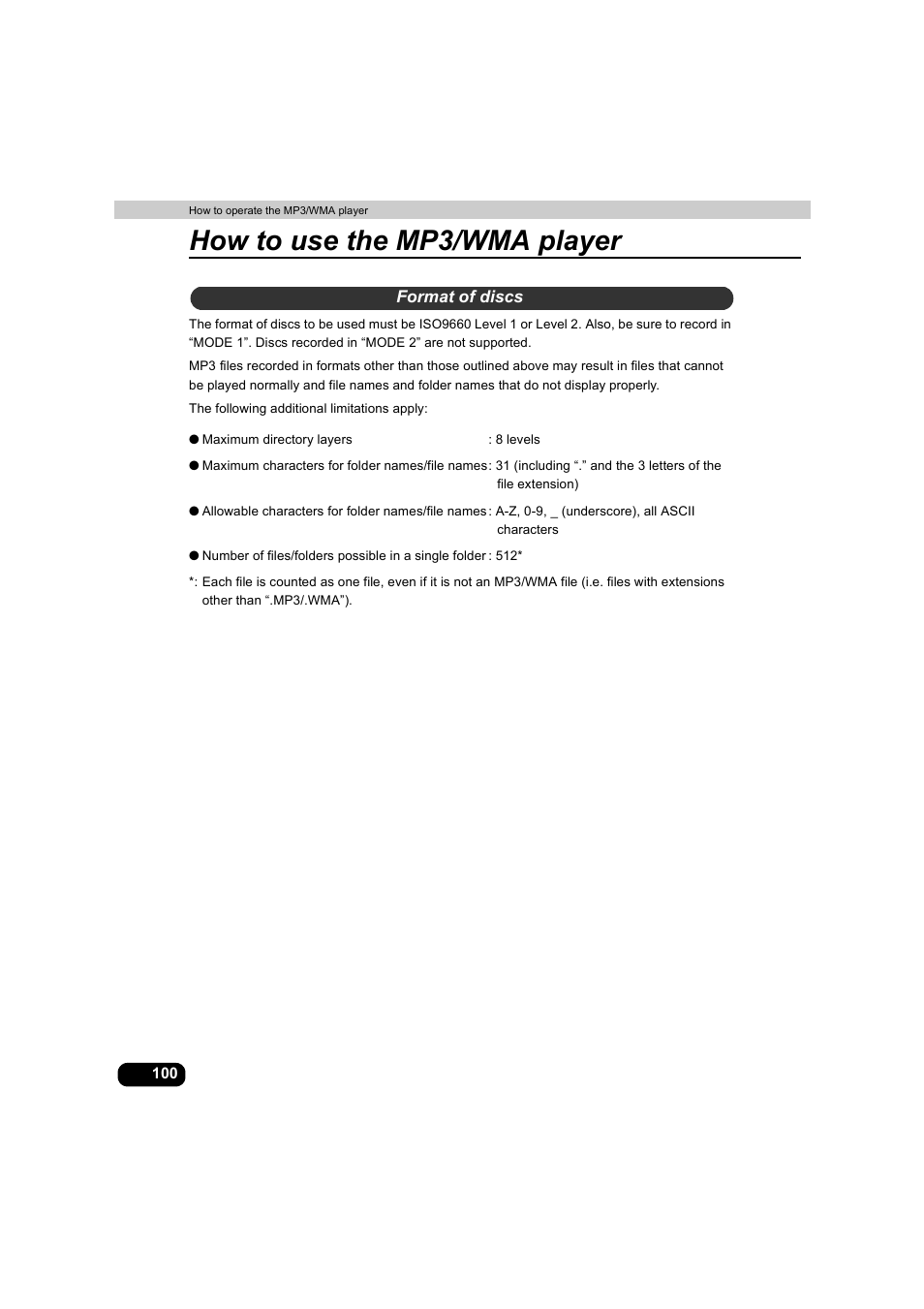 Format of discs, How to use the mp3/wma player | Eclipse - Fujitsu Ten AVX5000 User Manual | Page 101 / 262