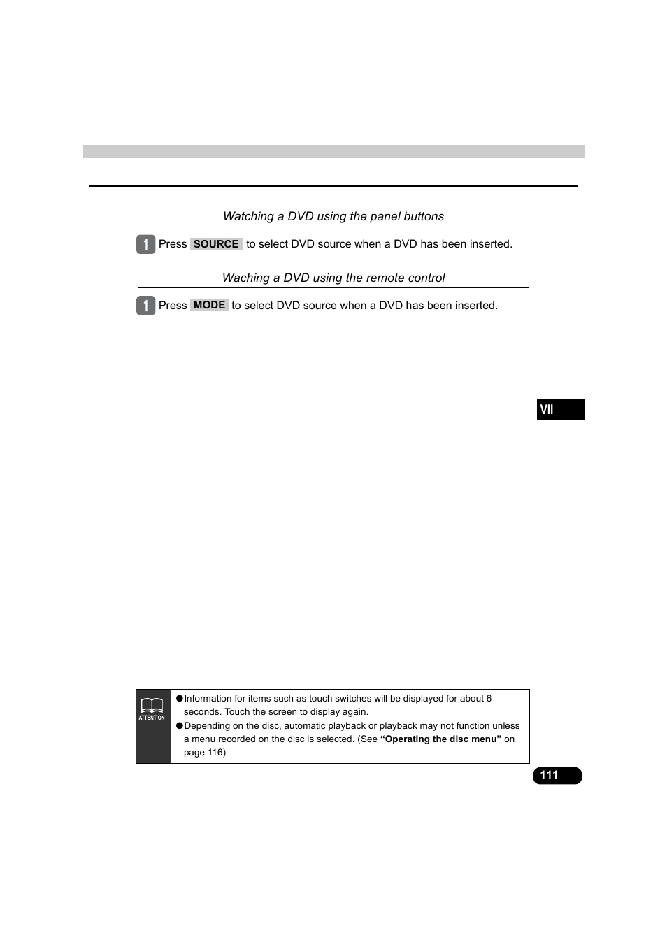 Watching a dvd using the panel buttons, Waching a dvd using the remote control | Eclipse - Fujitsu Ten AVX5000 User Manual | Page 112 / 262