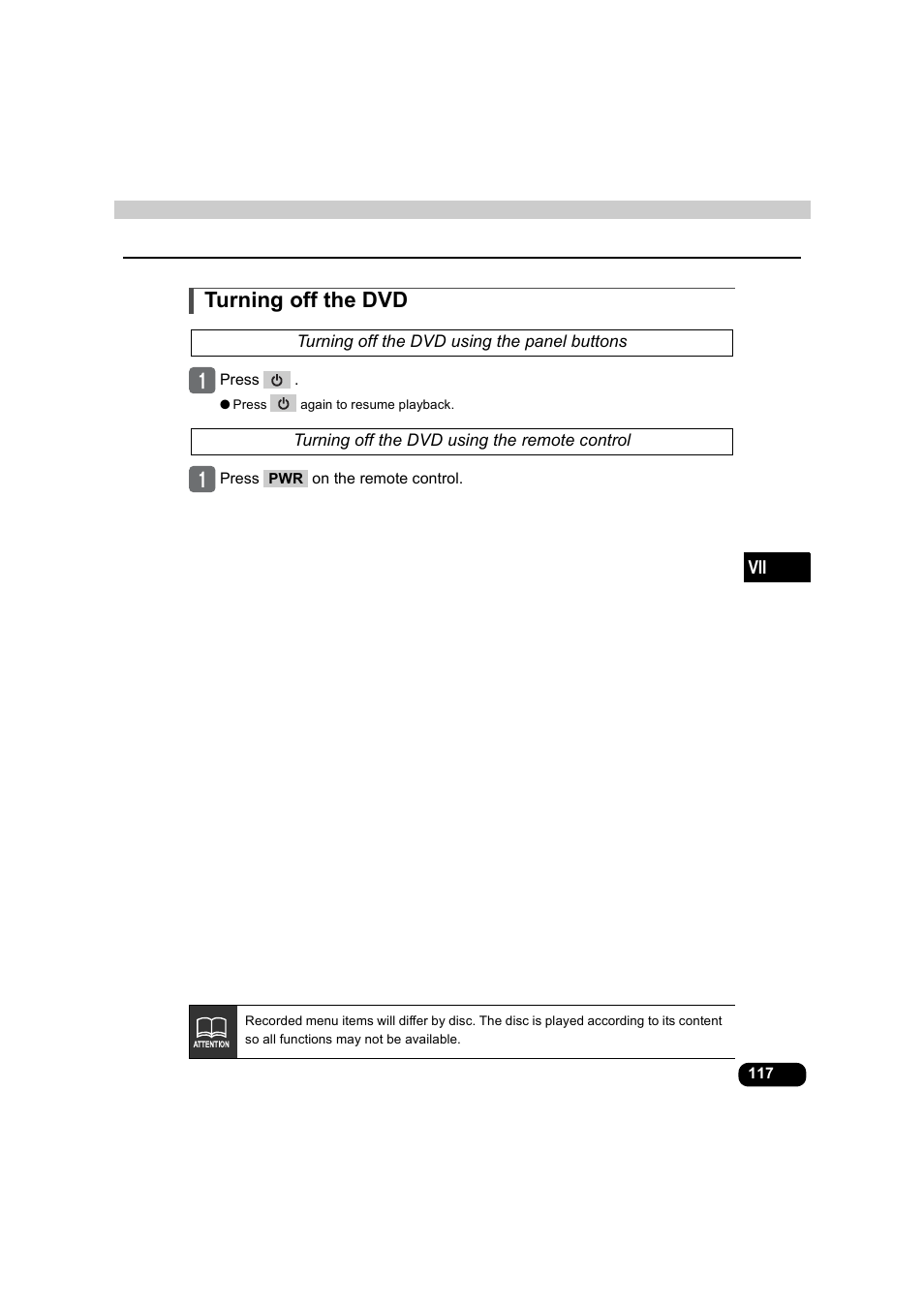 Turning off the dvd, Turning off the dvd using the panel buttons, Turning off the dvd using the remote control | Eclipse - Fujitsu Ten AVX5000 User Manual | Page 118 / 262