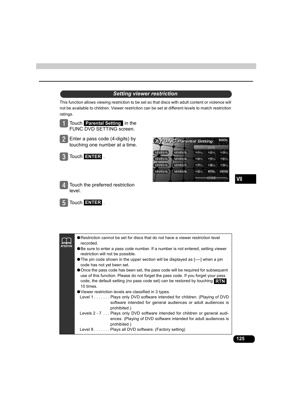 Setting viewer restriction | Eclipse - Fujitsu Ten AVX5000 User Manual | Page 126 / 262