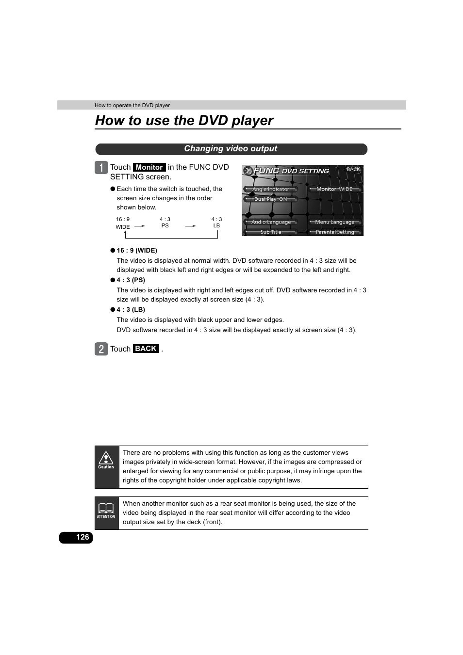 Changing video output, How to use the dvd player | Eclipse - Fujitsu Ten AVX5000 User Manual | Page 127 / 262