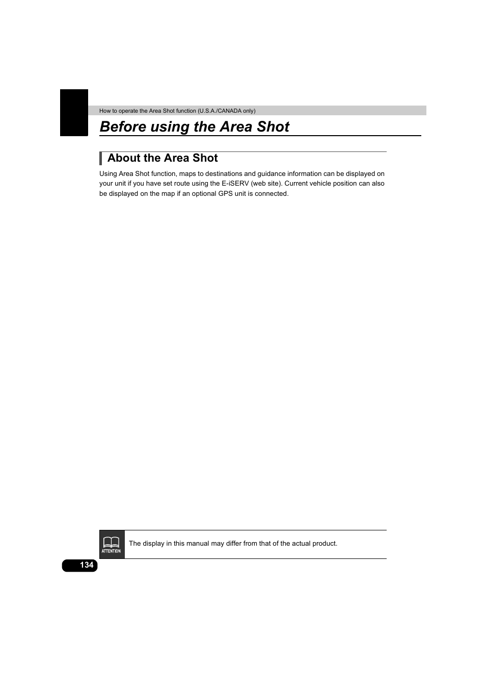 Before using the area shot, About the area shot | Eclipse - Fujitsu Ten AVX5000 User Manual | Page 135 / 262
