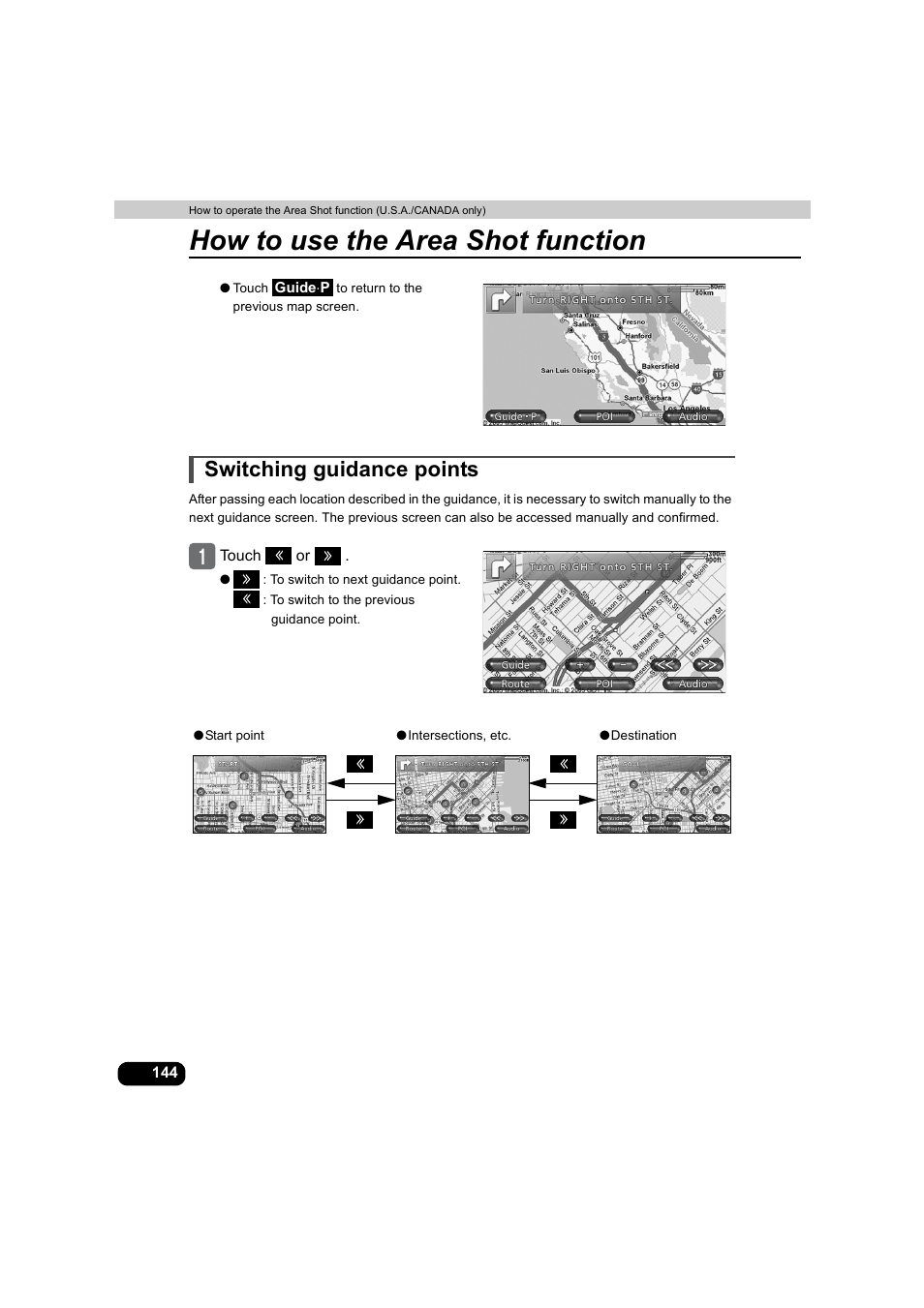 Switching guidance points, How to use the area shot function | Eclipse - Fujitsu Ten AVX5000 User Manual | Page 145 / 262