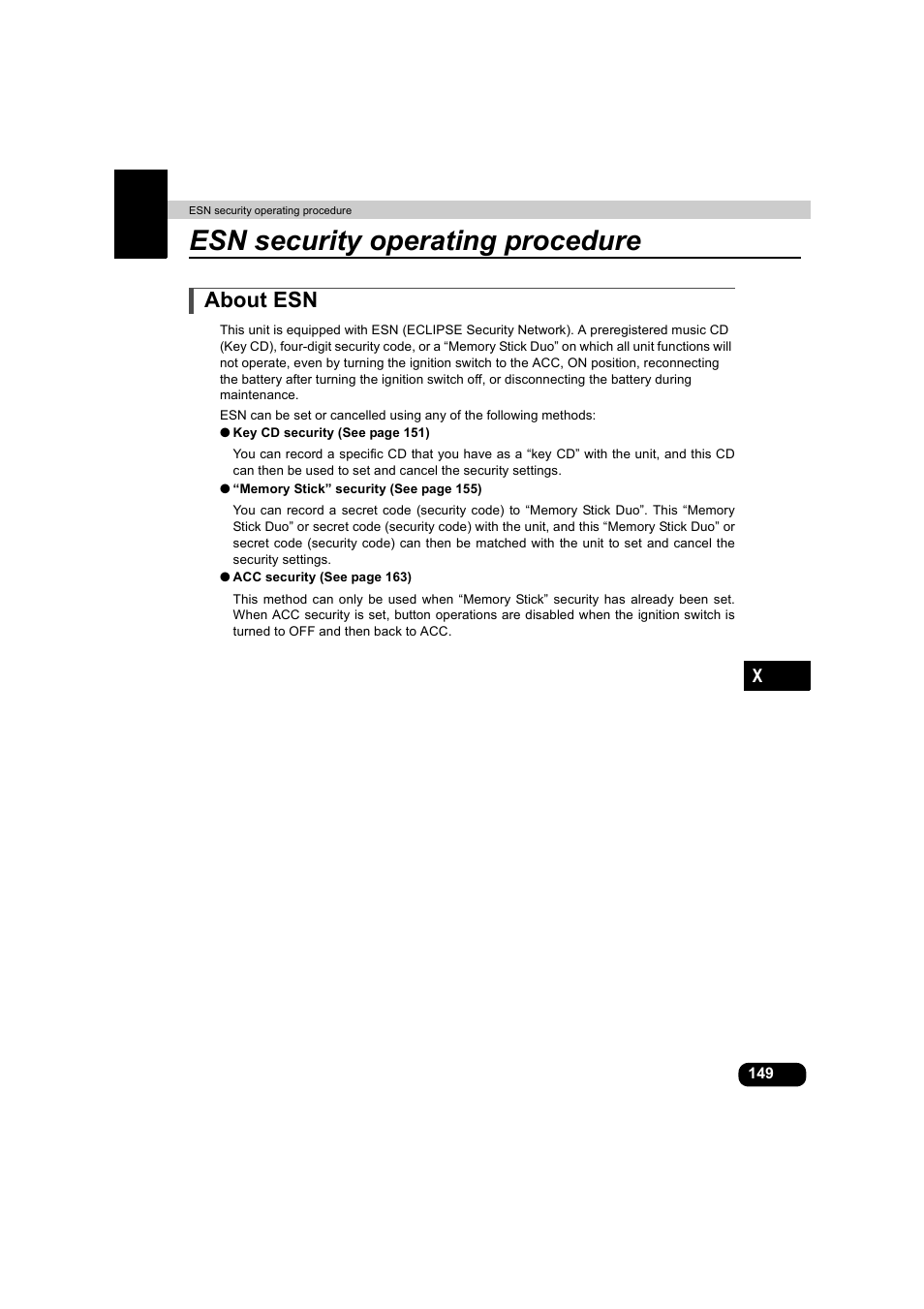 Esn security operating procedure, About esn | Eclipse - Fujitsu Ten AVX5000 User Manual | Page 150 / 262