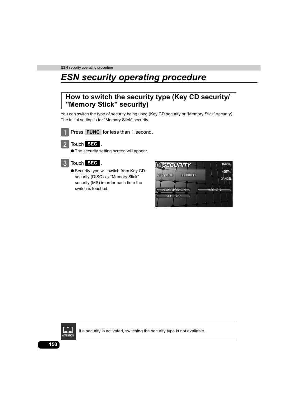 Esn security operating procedure | Eclipse - Fujitsu Ten AVX5000 User Manual | Page 151 / 262