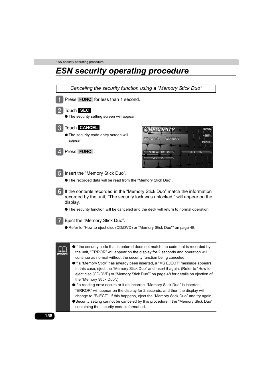 Esn security operating procedure | Eclipse - Fujitsu Ten AVX5000 User Manual | Page 159 / 262