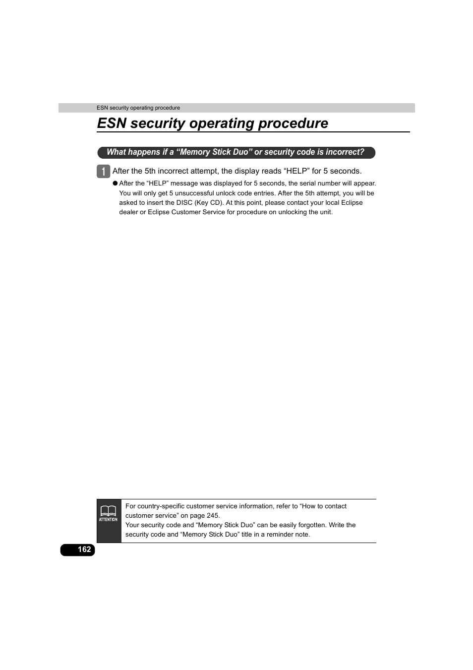 Esn security operating procedure | Eclipse - Fujitsu Ten AVX5000 User Manual | Page 163 / 262