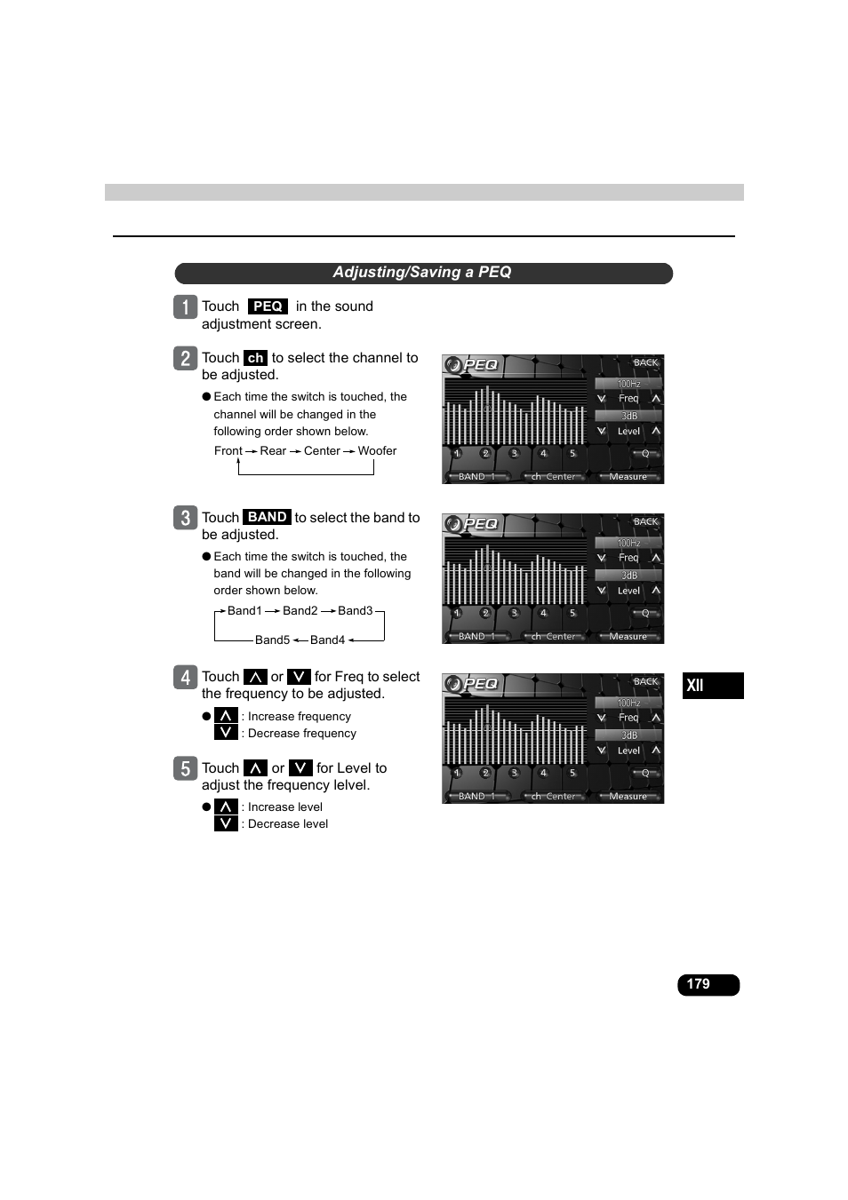 Adjusting/saving a peq | Eclipse - Fujitsu Ten AVX5000 User Manual | Page 180 / 262