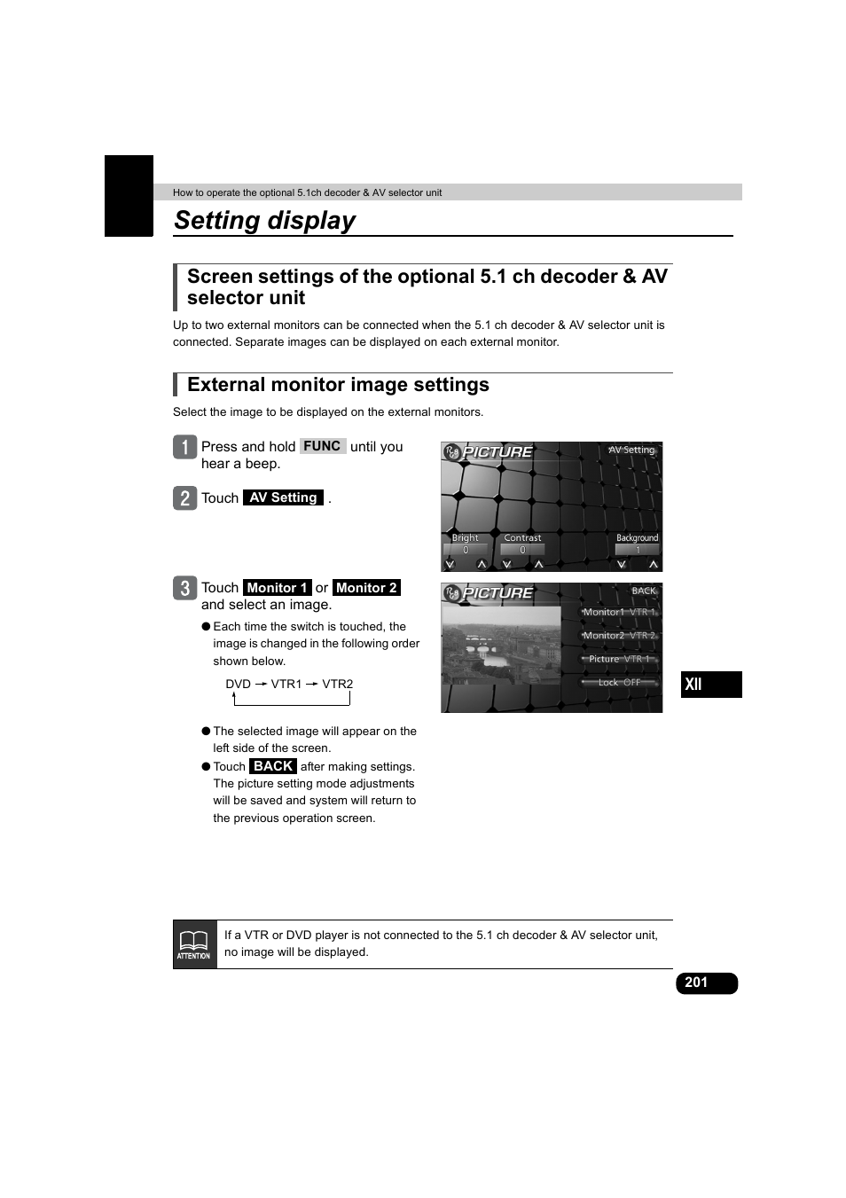 Setting display, External monitor image settings | Eclipse - Fujitsu Ten AVX5000 User Manual | Page 202 / 262