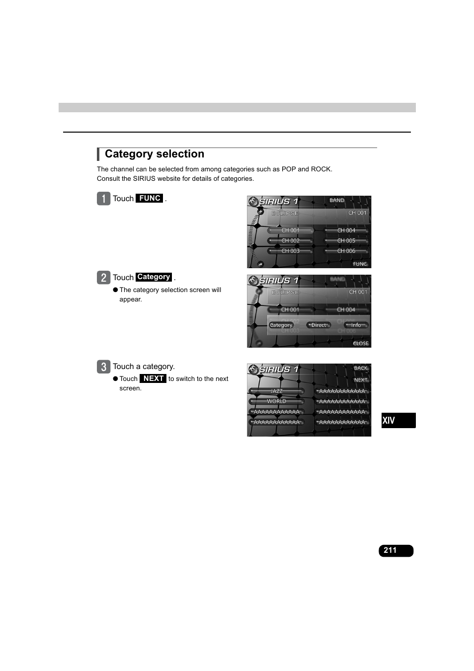 Category selection | Eclipse - Fujitsu Ten AVX5000 User Manual | Page 212 / 262