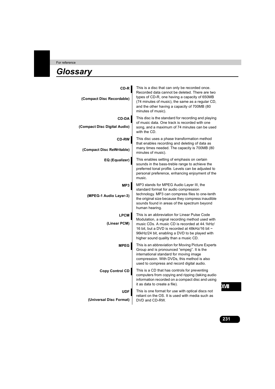 Glossary | Eclipse - Fujitsu Ten AVX5000 User Manual | Page 232 / 262