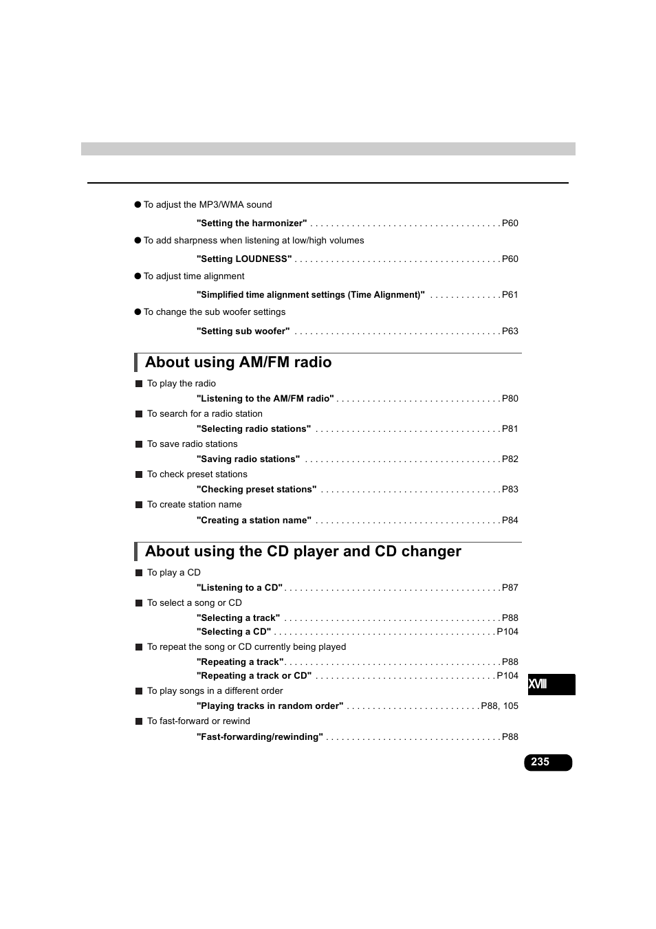 About using am/fm radio, About using the cd player and cd changer | Eclipse - Fujitsu Ten AVX5000 User Manual | Page 236 / 262