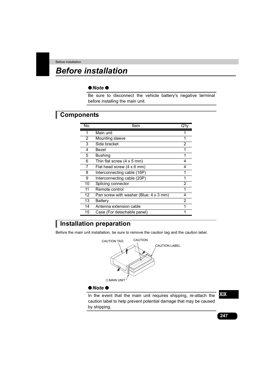 Before installation, Components, Installation preparation | Components installation preparation | Eclipse - Fujitsu Ten AVX5000 User Manual | Page 248 / 262