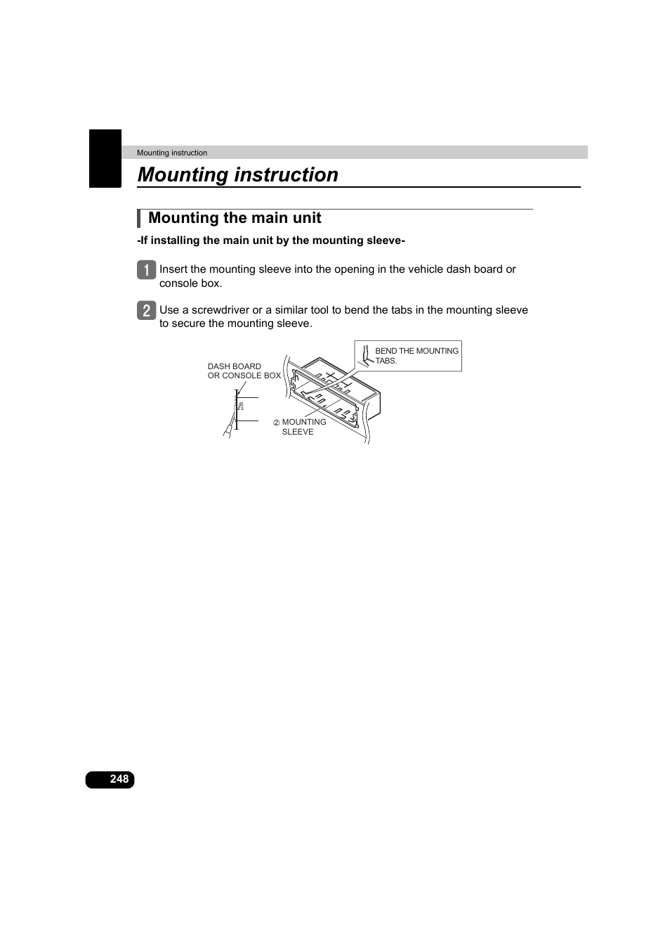 Mounting instruction, Mounting the main unit | Eclipse - Fujitsu Ten AVX5000 User Manual | Page 249 / 262
