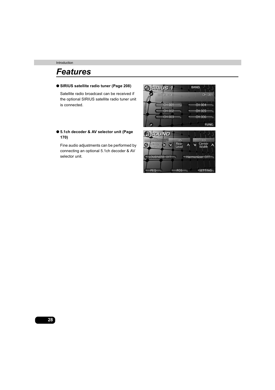 Features | Eclipse - Fujitsu Ten AVX5000 User Manual | Page 29 / 262