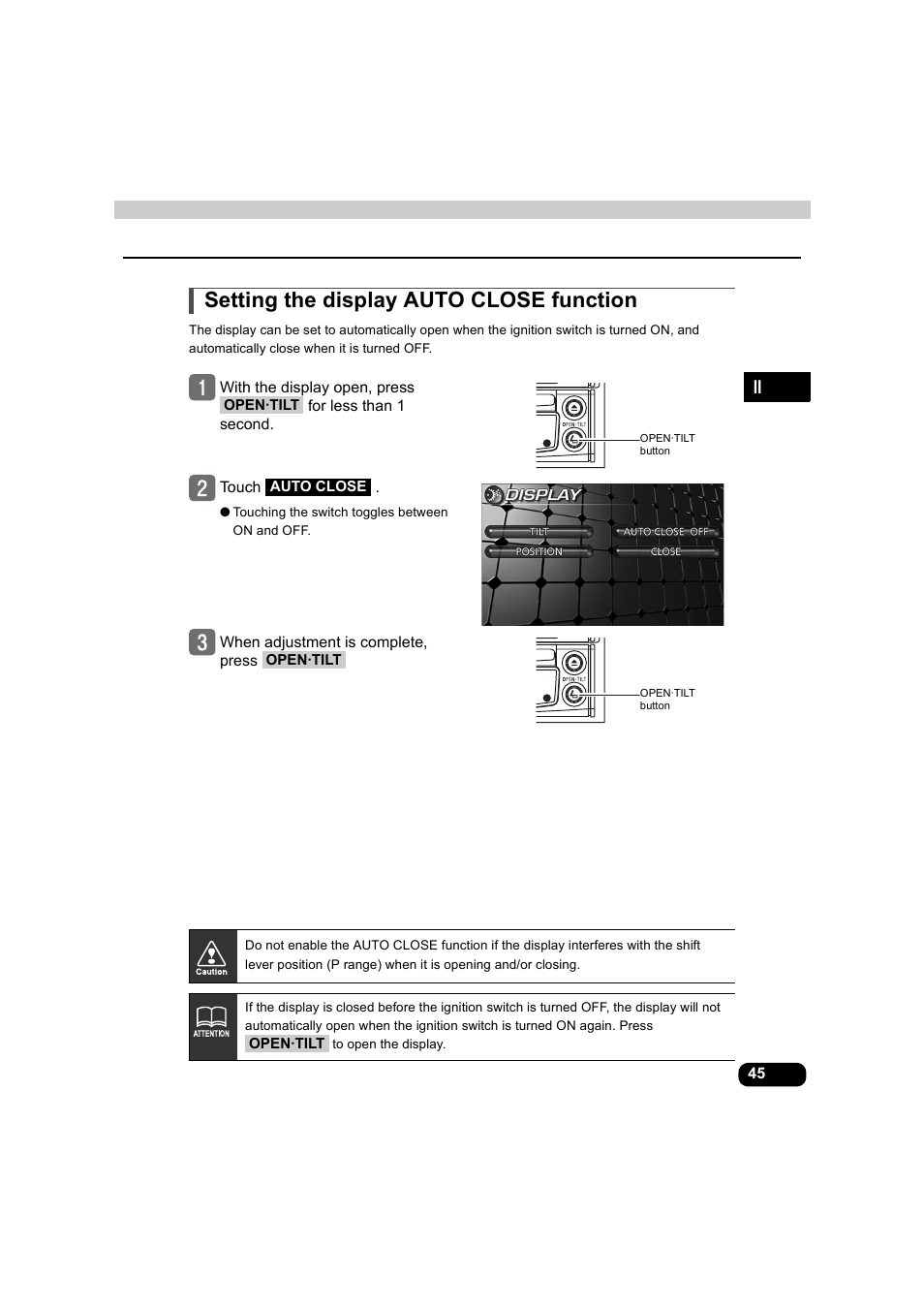 Setting the display auto close function | Eclipse - Fujitsu Ten AVX5000 User Manual | Page 46 / 262