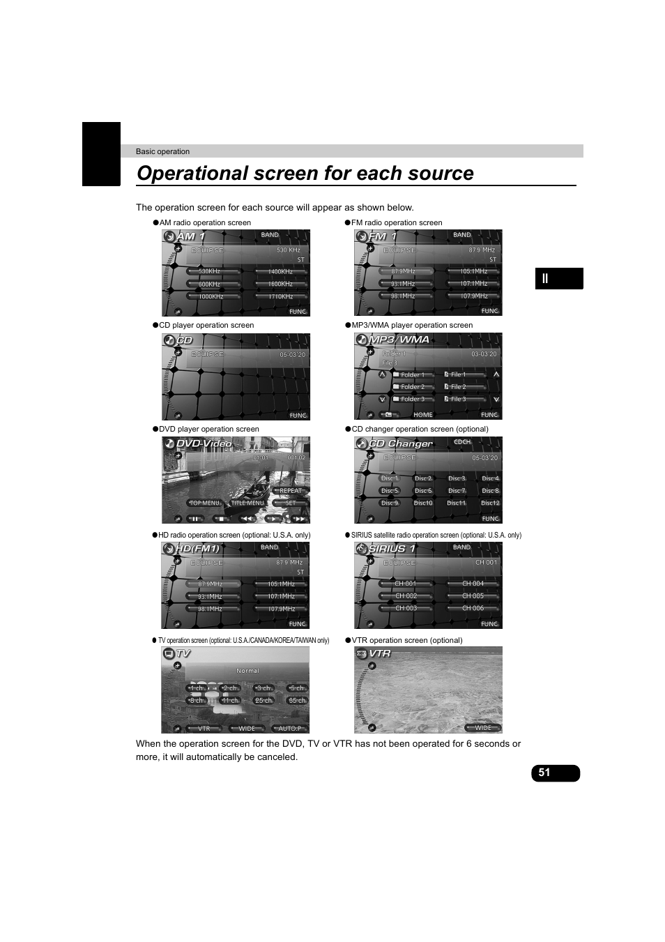 Operational screen for each source | Eclipse - Fujitsu Ten AVX5000 User Manual | Page 52 / 262