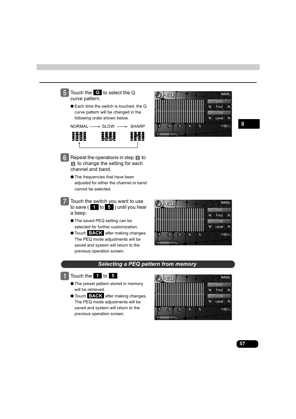 Selecting a peq pattern from memory | Eclipse - Fujitsu Ten AVX5000 User Manual | Page 58 / 262