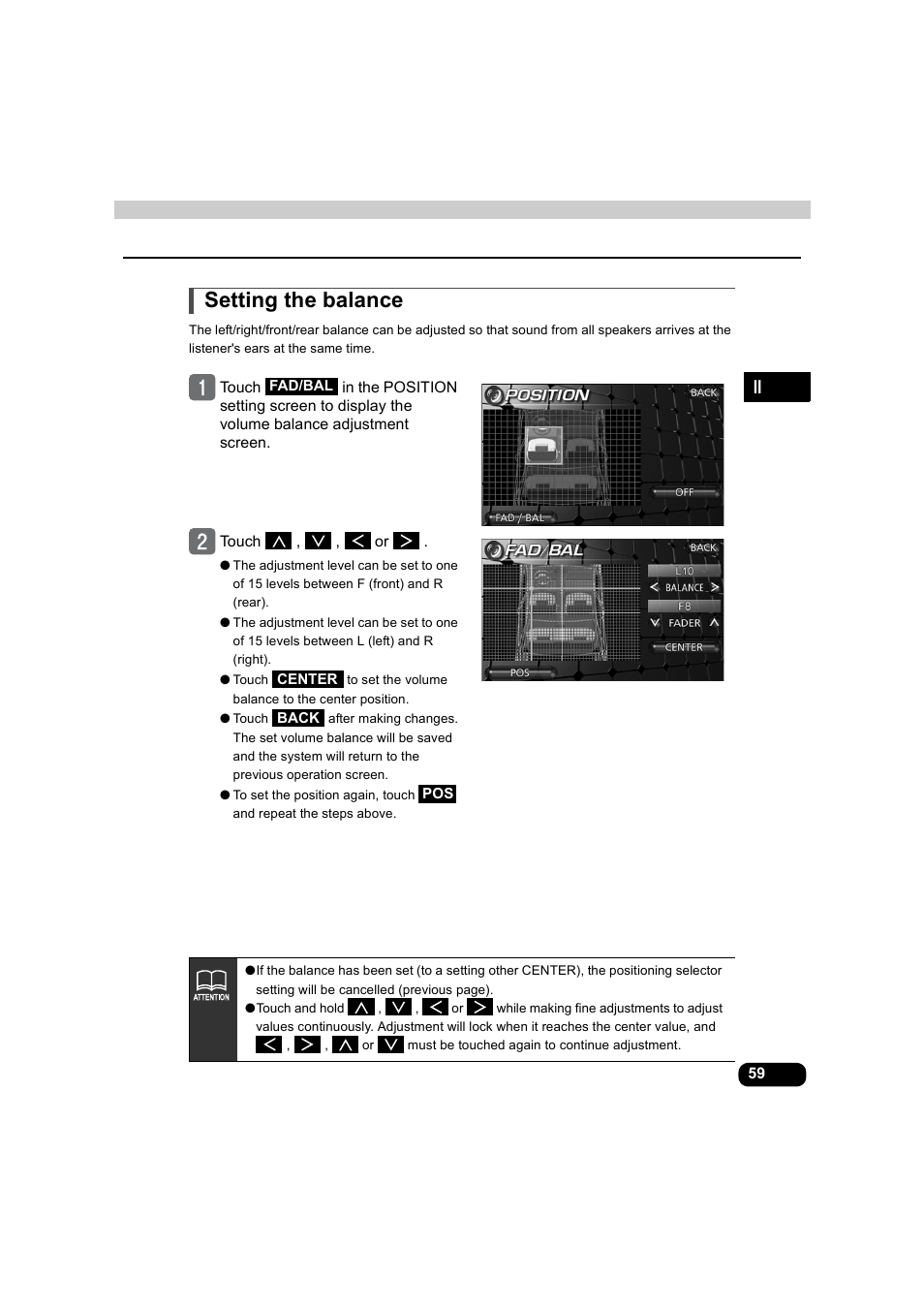 Setting the balance | Eclipse - Fujitsu Ten AVX5000 User Manual | Page 60 / 262