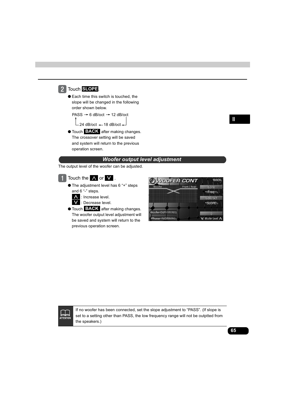 Woofer output level adjustment | Eclipse - Fujitsu Ten AVX5000 User Manual | Page 66 / 262