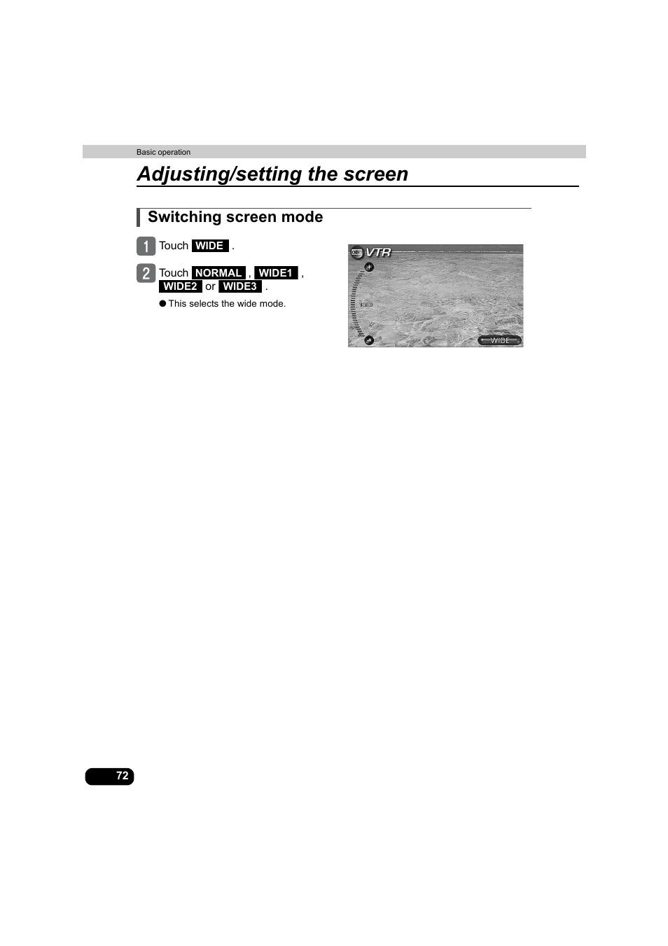 Switching screen mode, Adjusting/setting the screen | Eclipse - Fujitsu Ten AVX5000 User Manual | Page 73 / 262