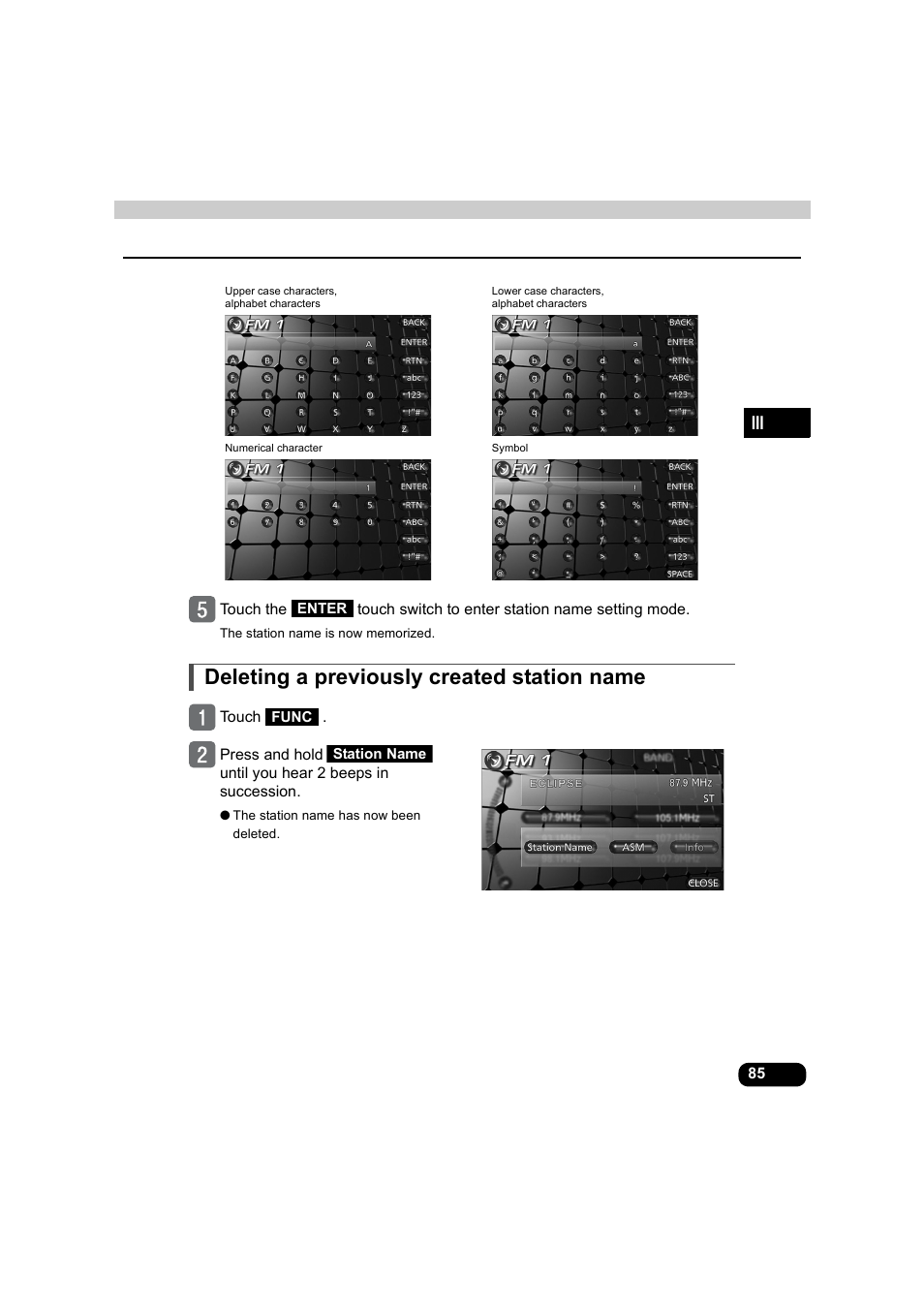 Deleting a previously created station name | Eclipse - Fujitsu Ten AVX5000 User Manual | Page 86 / 262