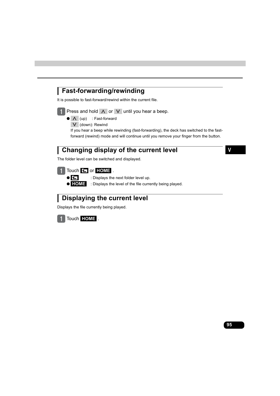 Fast-forwarding/rewinding, Changing display of the current level, Displaying the current level | Eclipse - Fujitsu Ten AVX5000 User Manual | Page 96 / 262