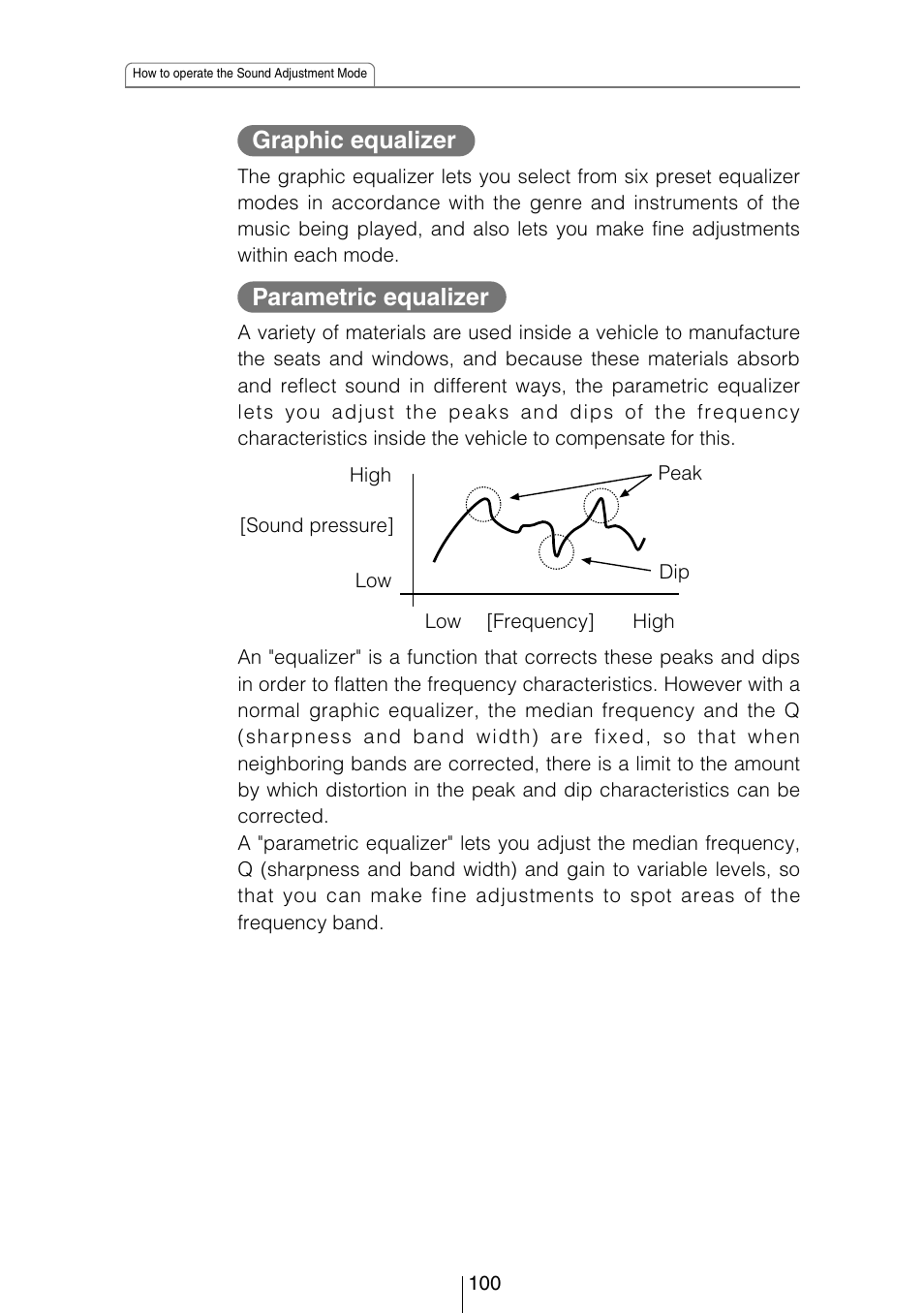 Parametric equalizer, Graphic equalizer | Eclipse - Fujitsu Ten CD8454 User Manual | Page 100 / 180