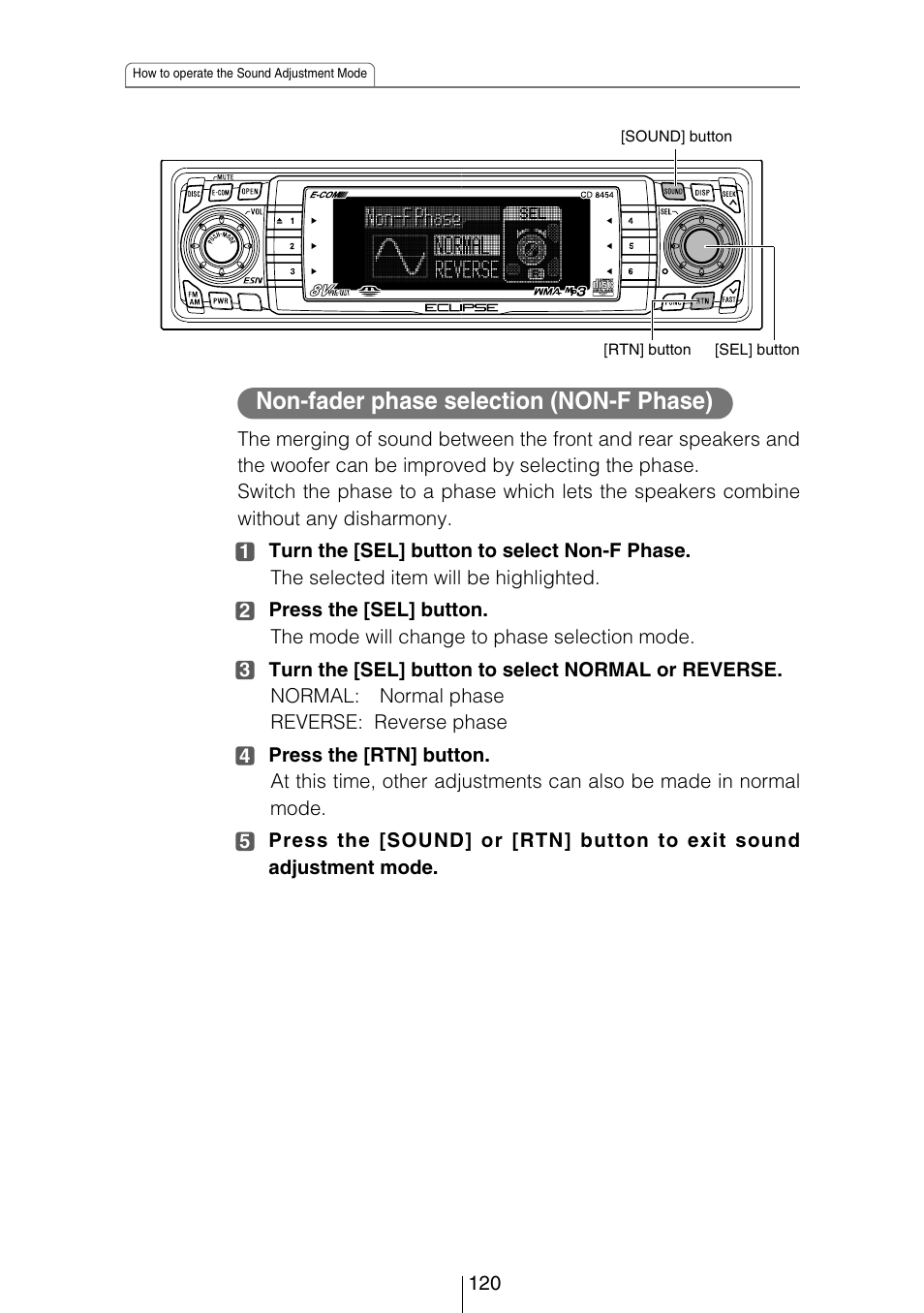 Non-fader phase selection (non-f phase) | Eclipse - Fujitsu Ten CD8454 User Manual | Page 120 / 180