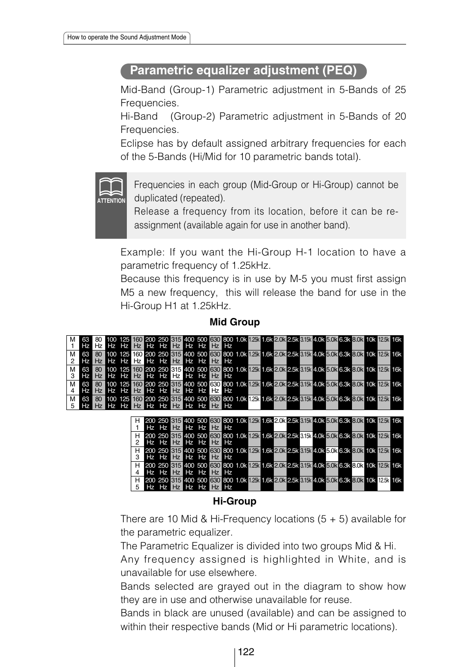 Parametric equalizer adjustment (peq) | Eclipse - Fujitsu Ten CD8454 User Manual | Page 122 / 180