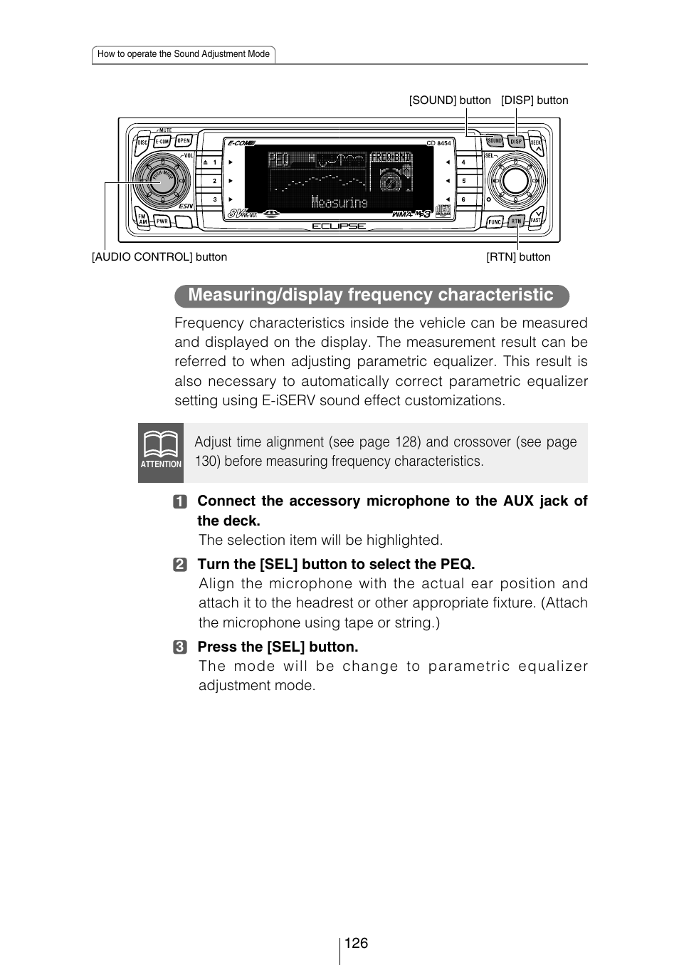 Measuring/display frequency characteristic | Eclipse - Fujitsu Ten CD8454 User Manual | Page 126 / 180