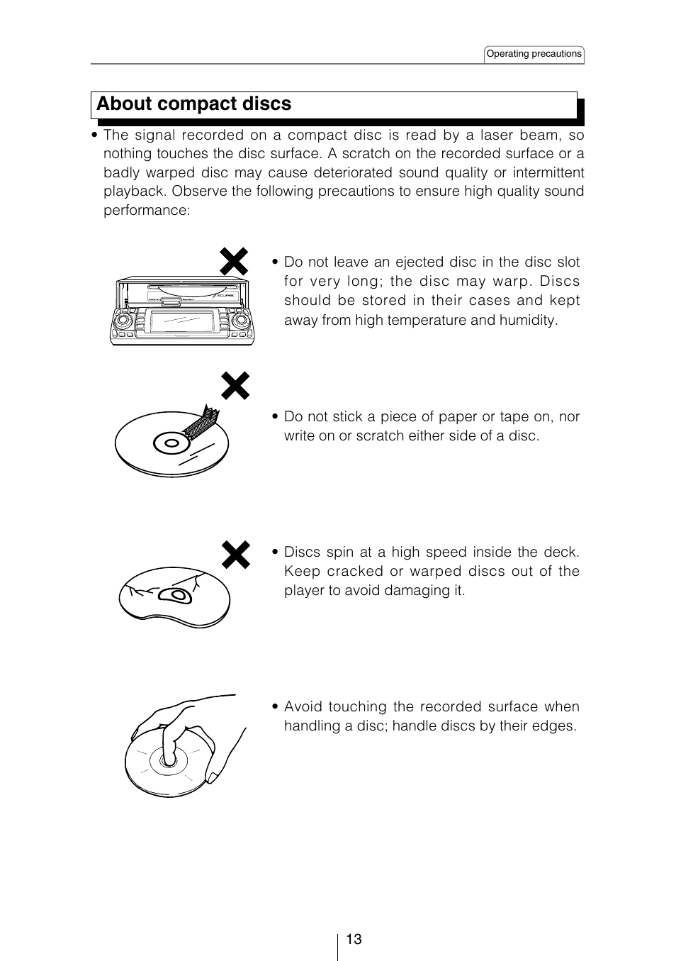 About compact discs | Eclipse - Fujitsu Ten CD8454 User Manual | Page 13 / 180