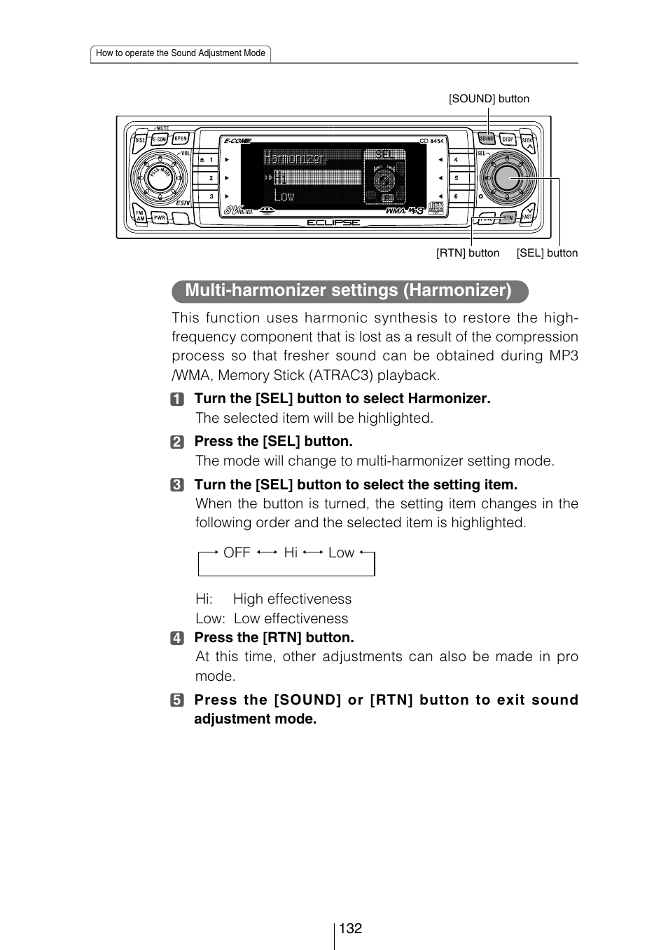 Multi-harmonizer settings (harmonizer) | Eclipse - Fujitsu Ten CD8454 User Manual | Page 132 / 180
