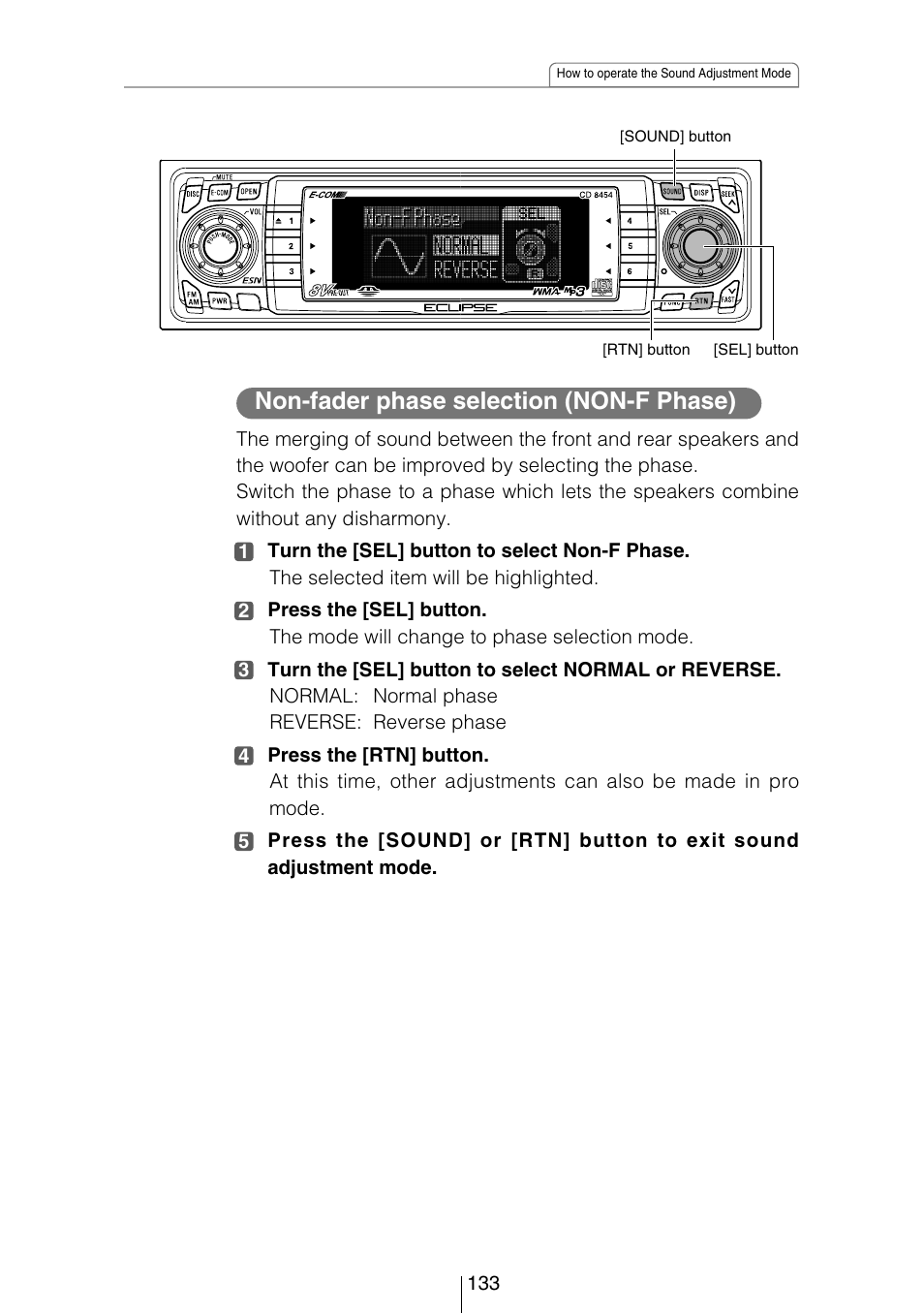 Non-fader phase selection (non-f phase) | Eclipse - Fujitsu Ten CD8454 User Manual | Page 133 / 180