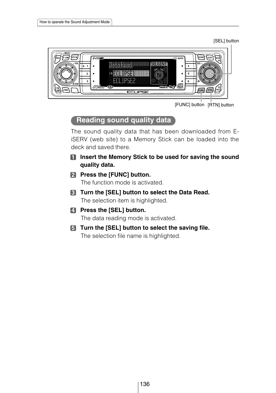 Reading sound quality data | Eclipse - Fujitsu Ten CD8454 User Manual | Page 136 / 180