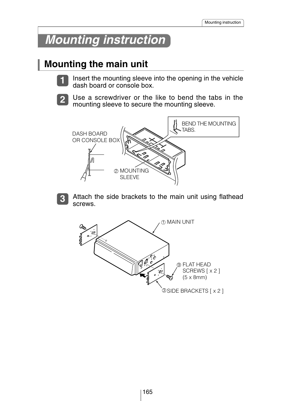 Mounting instruction, Mounting the main unit | Eclipse - Fujitsu Ten CD8454 User Manual | Page 165 / 180