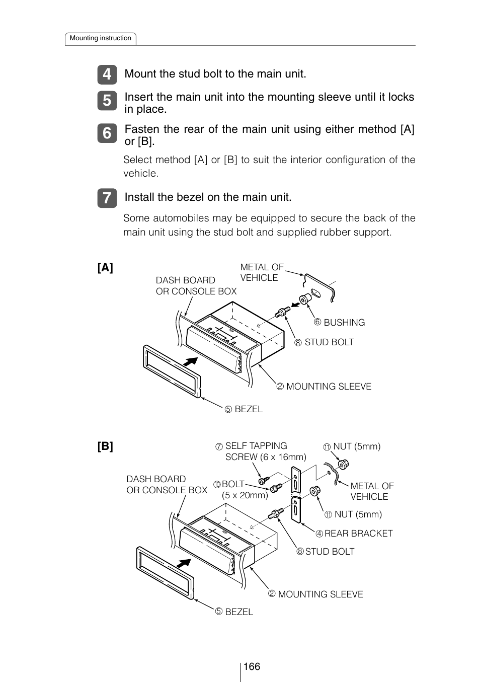 Mount the stud bolt to the main unit, Install the bezel on the main unit | Eclipse - Fujitsu Ten CD8454 User Manual | Page 166 / 180